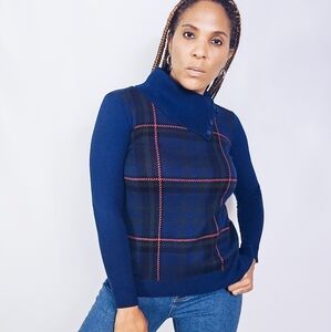 Talbots Plaid Button Neck Sweater